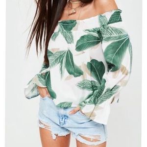 White tropical Bardot blouse